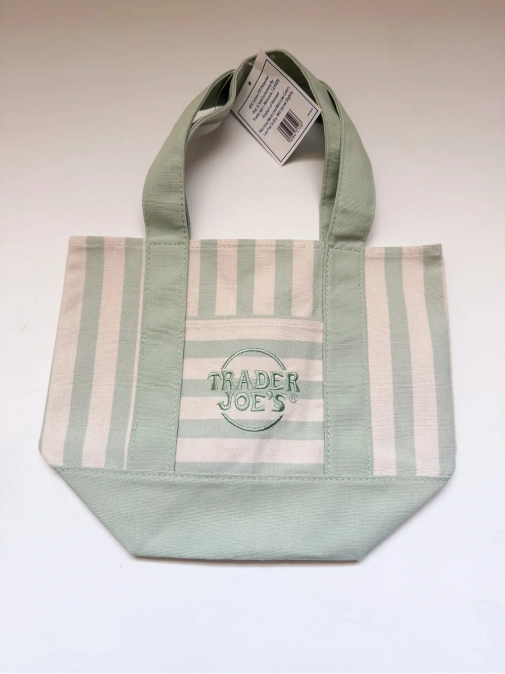 Trader Joe's Mint Green Striped Canvas Tote